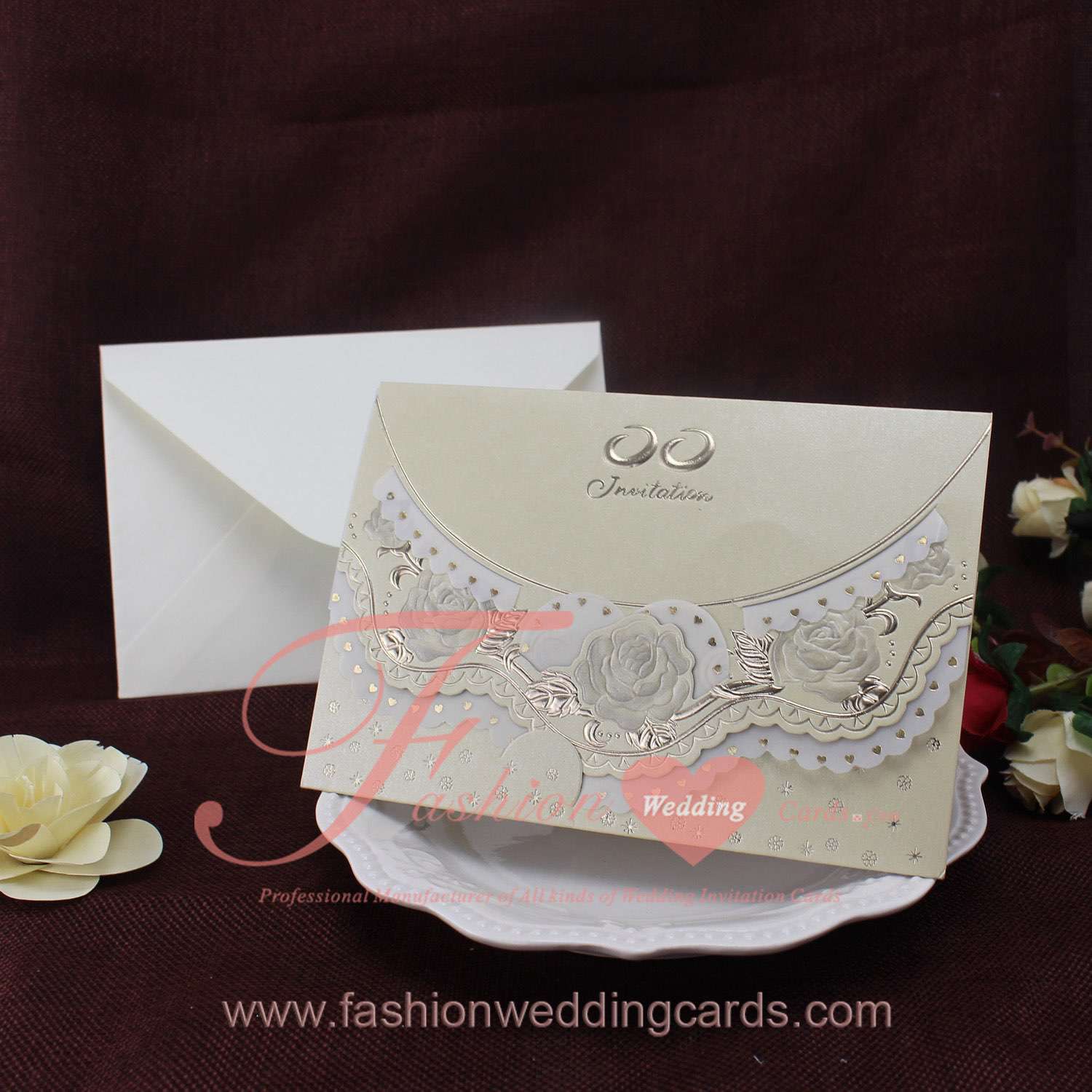 Most Beautiful Rose Embossed Wedding Invitations